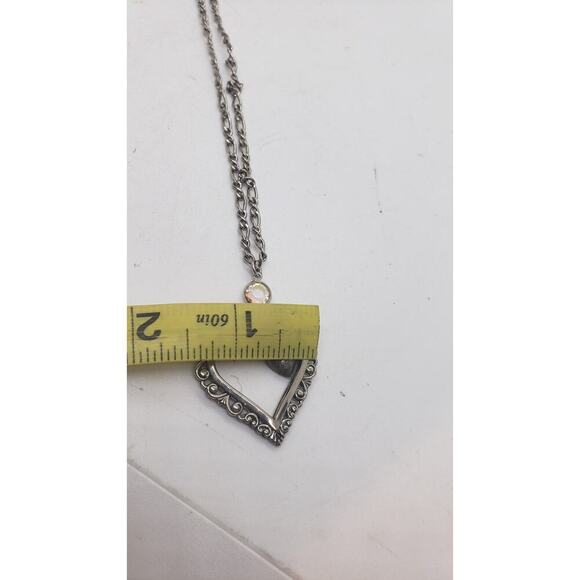 Vintage Puffy Heart Necklace Silver Filigree Ornate Openwork Swarovski Crystal - Picture 7 of 9